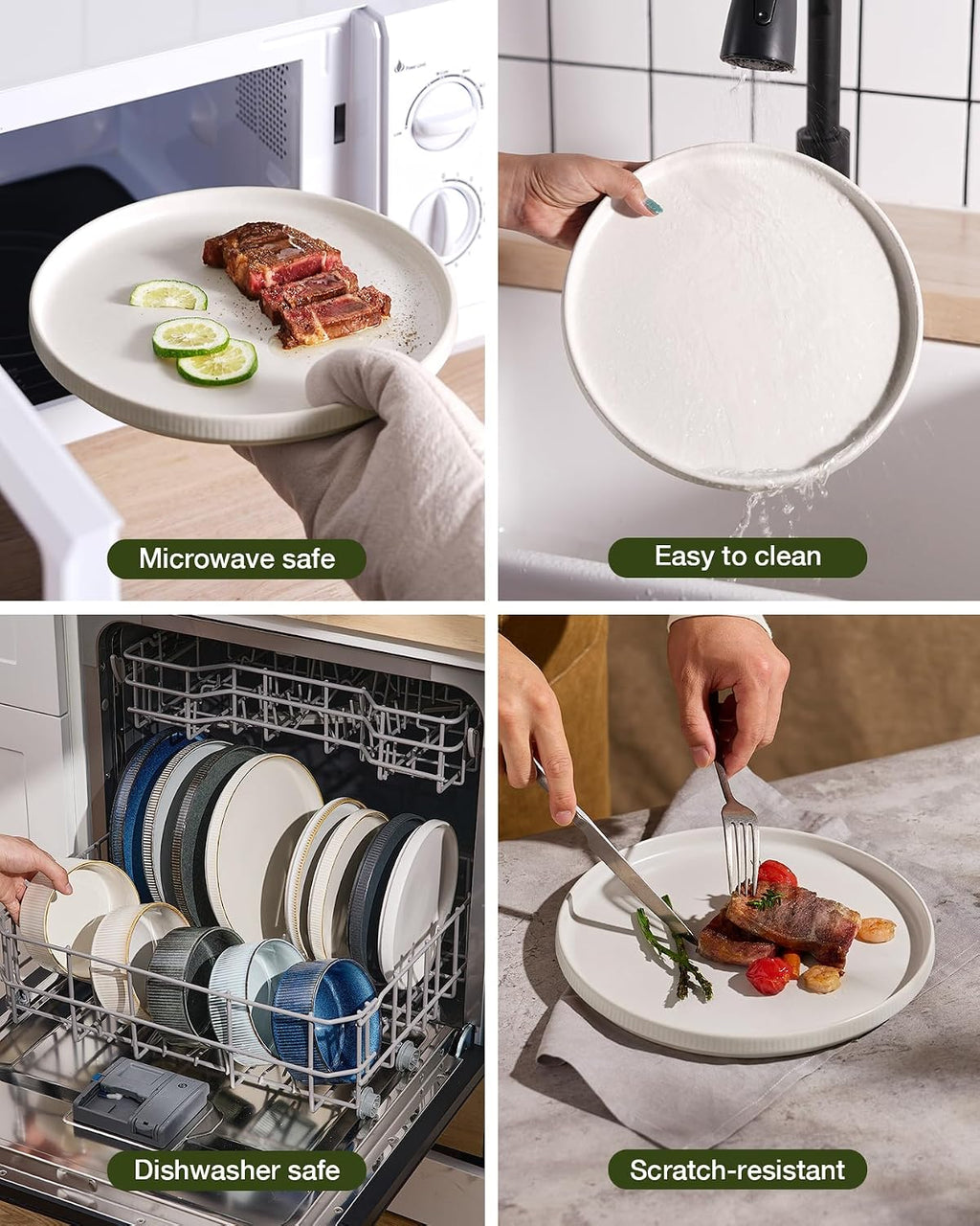 Famiware Star Dinnerware Set with Mugs, Service for 6 (24 Pieces), Ribbed Stoneware Plates and Bowls Dishes Sets - Chip & Scratch Resistant, Microwave & Dishwasher Safe, Matte White
