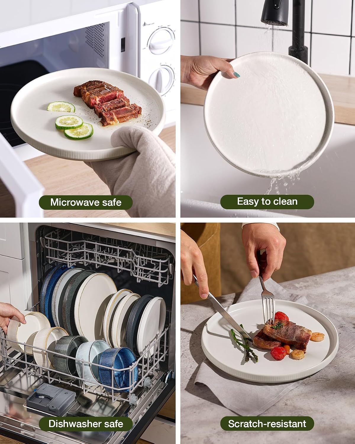 Famiware Star Dinnerware Set with Mugs, Service for 6 (24 Pieces), Ribbed Stoneware Plates and Bowls Dishes Sets - Chip & Scratch Resistant, Microwave & Dishwasher Safe, Matte White