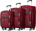 3-Piece Softside Expandable Luggage Set with Front Open Pocket,Lightweight Durable Suitcase Sets Double Spinner Wheels & w/LOCK（Burgundy-Grey,20in/24in/28in）