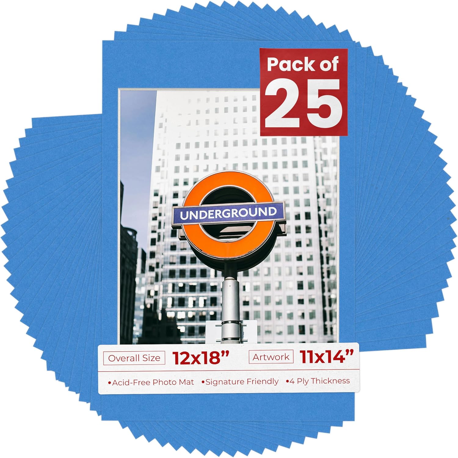 11x14 Mat for 12x18 Frame - Precut Mat Board Acid-Free Show Kit with Backing Board, and Clear Bags Bay Blue 11x14 Photo Matte Made to Fit a 12x18 Picture Frame Matboard for Framing, Pack of 25 Mats