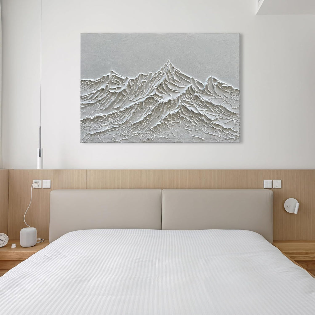 NANKAI Art Hand-Painted Snow Mountain Landscape Oil Painting White Modern Abstract Canvas Art Mural Family Wall Art Deco 30x45 inches