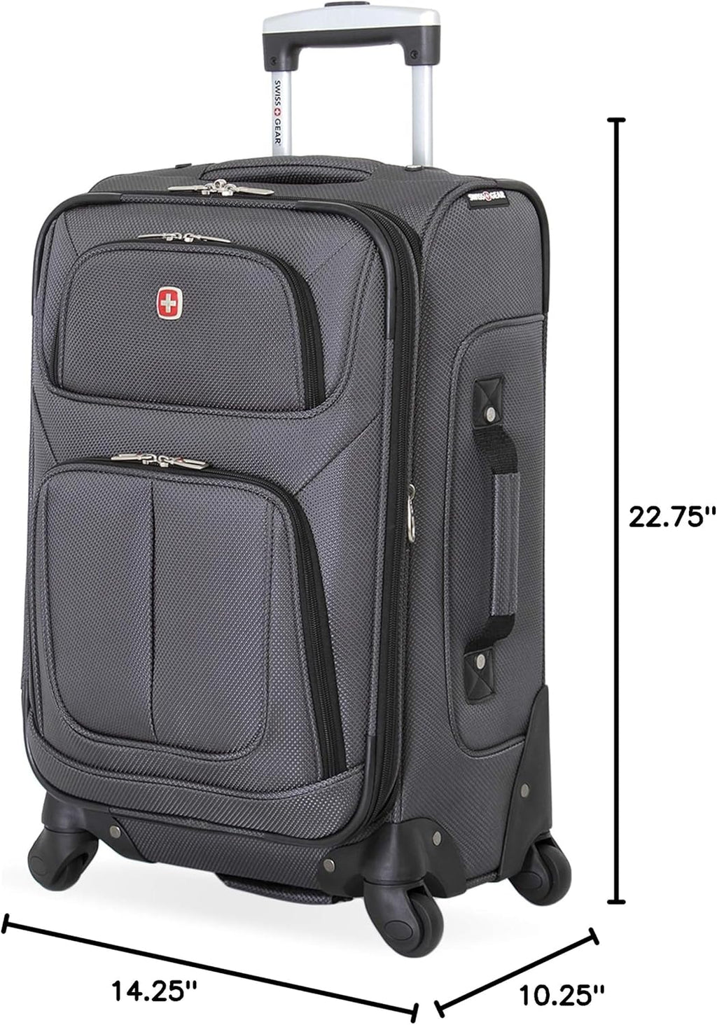SWISSGEAR Sion Softside Expandable Spinner Luggage Durable Lightweight Travel Suitcase, Dark Grey, Carry-On