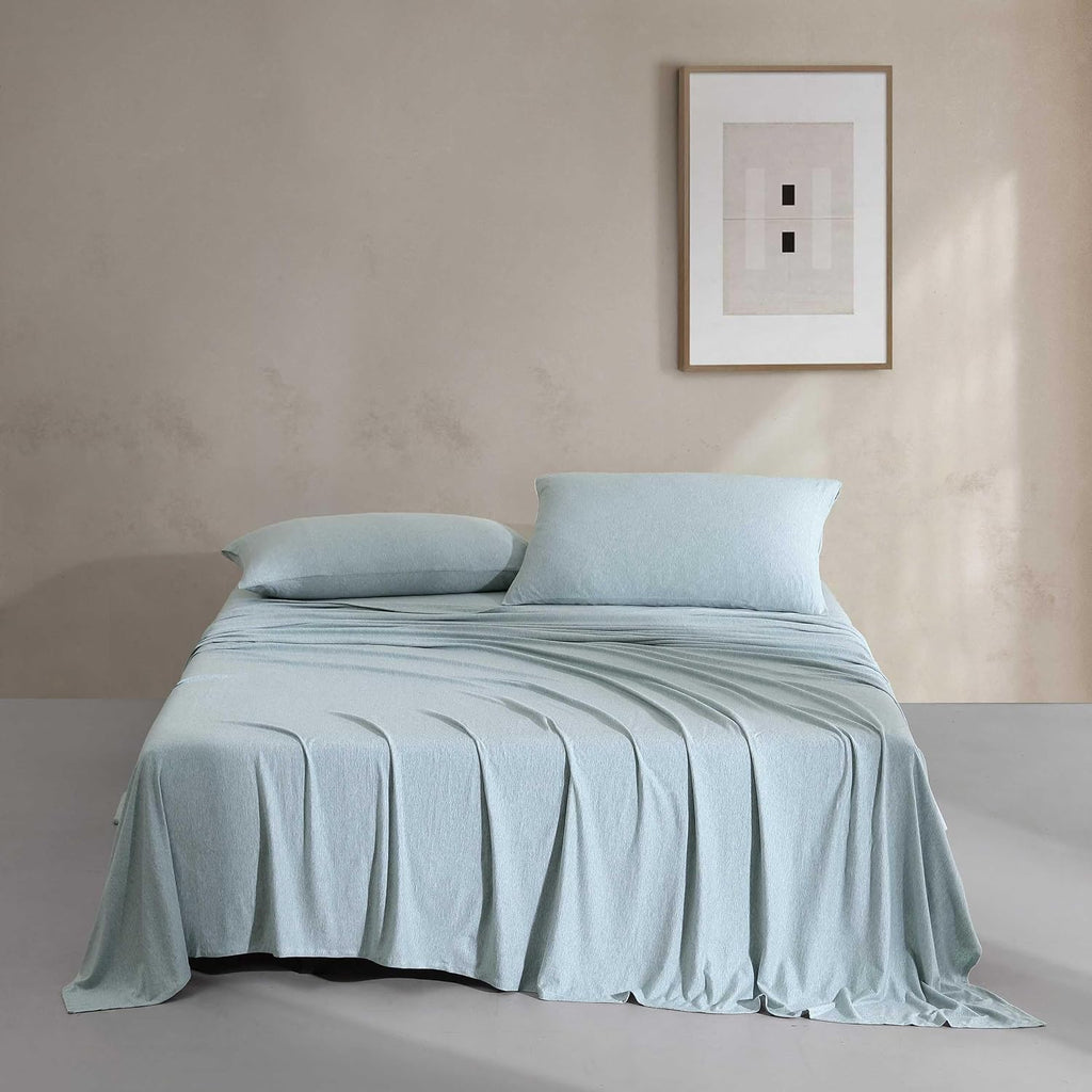 Calvin Klein - King Size Sheets Set, Naturally Soft Cotton-Blend Melange Jersey Bedding - Bed Sheets with Matching Pillowcases & Fitted Sheet (Modern Cotton Aqua)