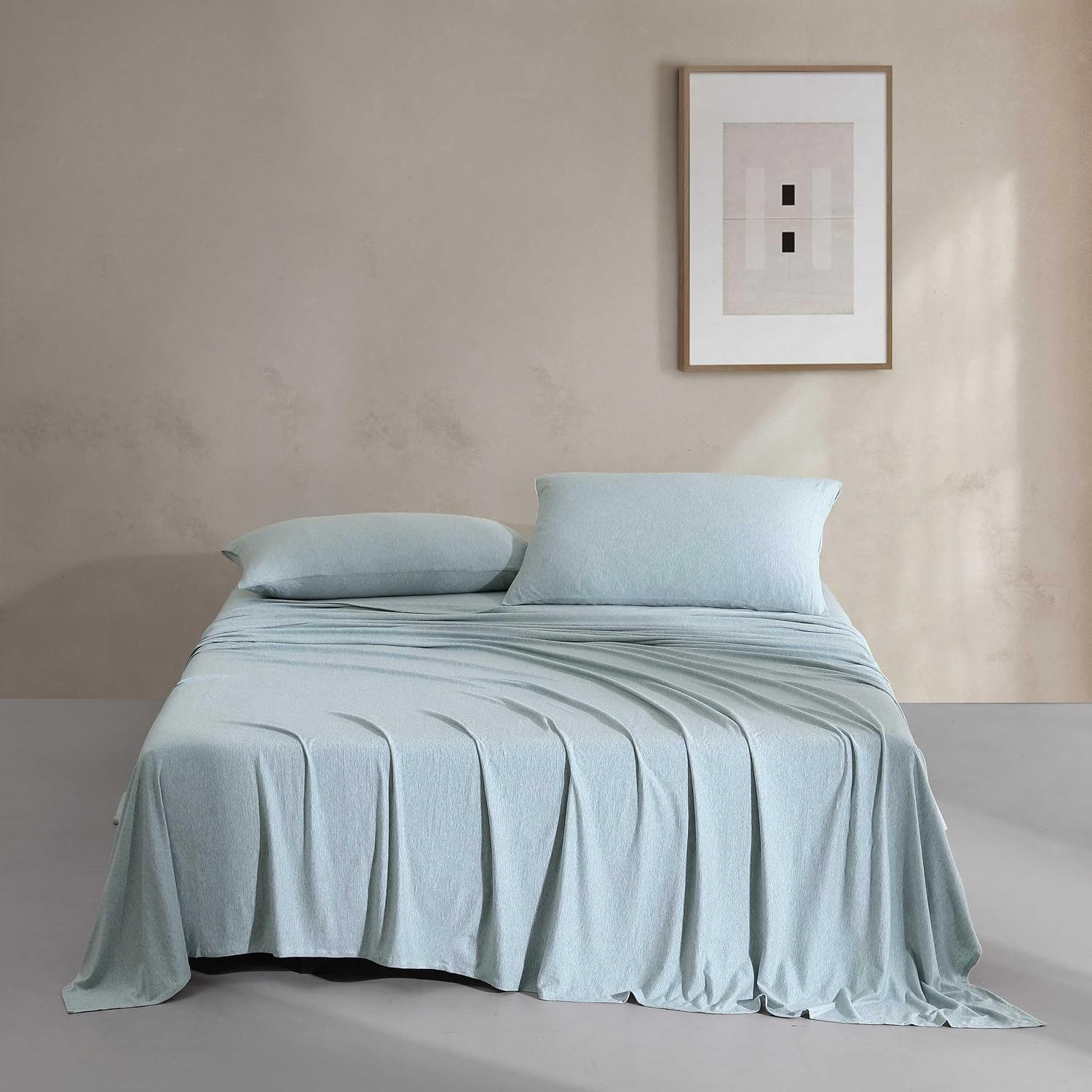 Calvin Klein - King Size Sheets Set, Naturally Soft Cotton-Blend Melange Jersey Bedding - Bed Sheets with Matching Pillowcases & Fitted Sheet (Modern Cotton Aqua)