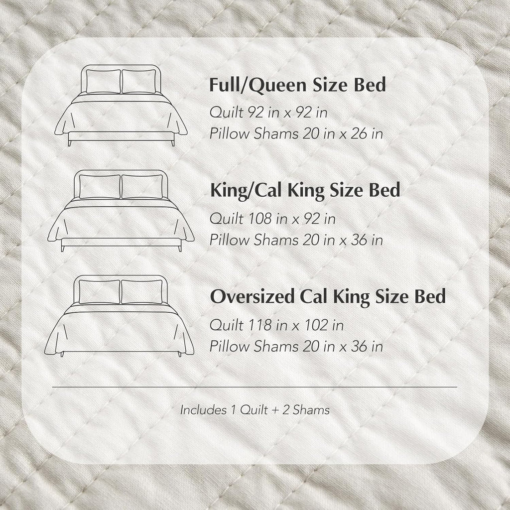 EVERGRACEHOME 100% Cotton Modern Lines Quilt Set Oversized King, Pre-Washed Soft Striped Coverlet Bedspread, 3 Piece Lightweight Bedding Set for All Season, with 2 Pillow Shams, Birch