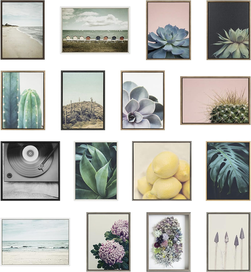 Kate and Laurel Sylvie Succulent 8 Framed Canvas Wall Art by Emiko and Mark Franzen of F2Images; 30x30 Gold; Dramatic Greenery Art for Wall