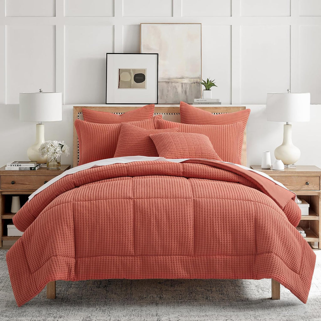 Levtex Home Mills Waffle Full/Queen Comforter Set (90x94in) with 2 Pillow Shams (26x20in) - Adobe - 100% Cotton Full/Queen Size Comforter Set - Soft, Pre-Washed