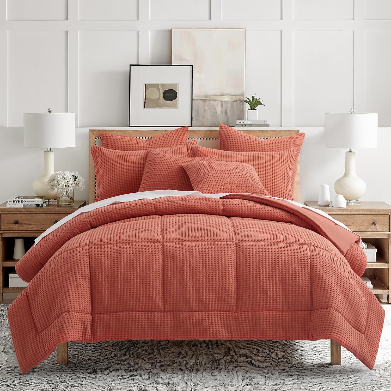 Levtex Home Mills Waffle Full/Queen Comforter Set (90x94in) with 2 Pillow Shams (26x20in) - Adobe - 100% Cotton Full/Queen Size Comforter Set - Soft, Pre-Washed