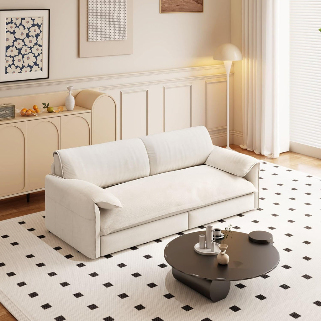 WILLIAMSPACE 66' Queen Pull Out Sofa Bed, 3-in-1 Velvet Convertible Sleeper Sofa Couch with Side Storage, Multi-Functional Loveseat Bed Pull Out Couch for Living Room, Apartment (Beige)