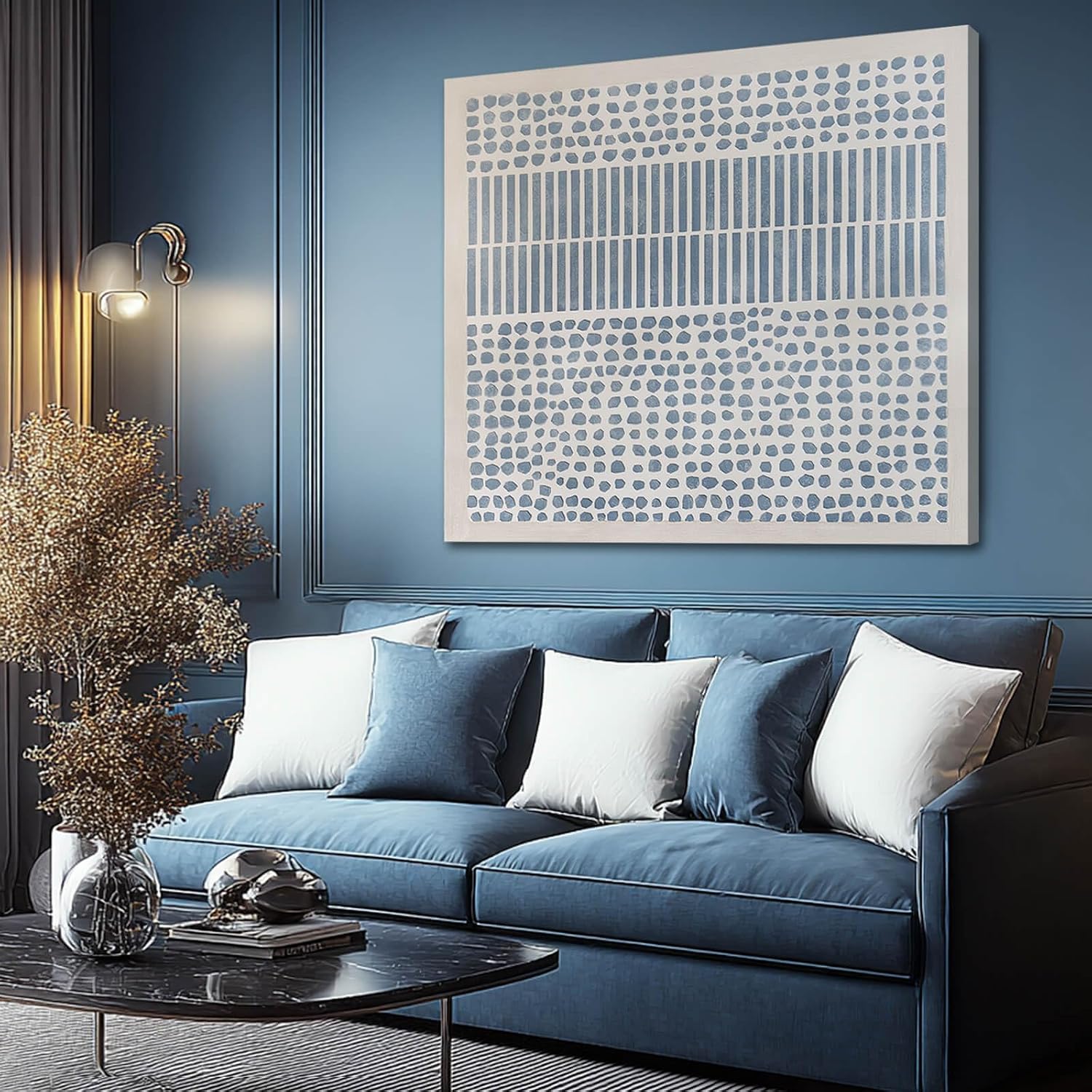 Framed Canvas Wall Art, Blue Abstract Oil Painting, Textured Wall Art, Ready to Hang, Modern Home Decor for Living Room Bedroom,40x40 Inch