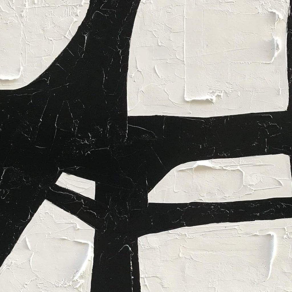 NANKAI Art Hand Painted Large Black and White Abstract contemporary minimalist oil painting work It is suitable for decorating the interior office walls and its size is 48x36 inches