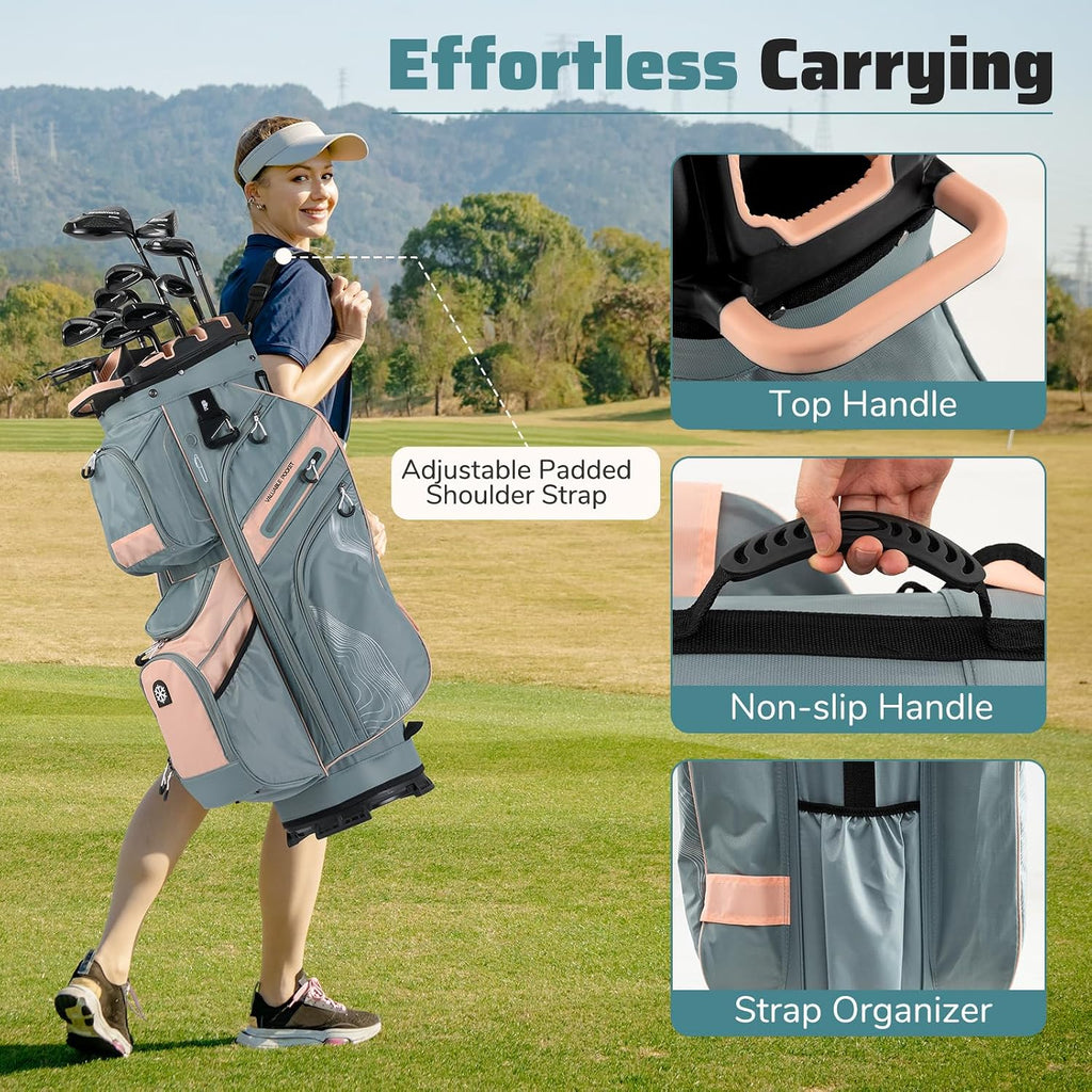 Goplus Lightweight Golf Cart Bag, Molded Lock Top Golf Club Bag w/14-Way Full Length Organizer Dividers, 11 Pockets, Cooler Bag, Straps, Umbrella Holder & Rain Hood for Men Women