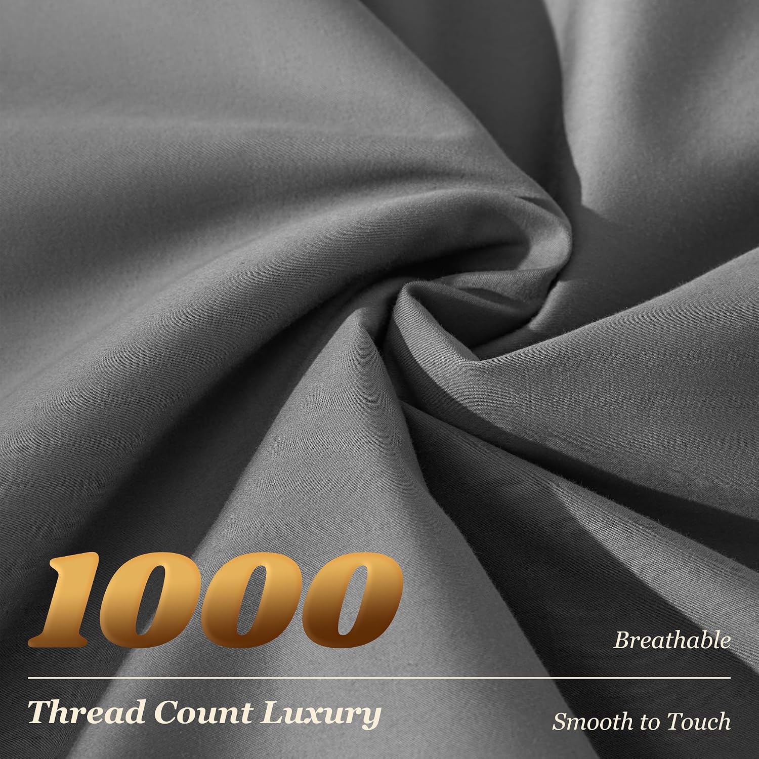 LBRO2M 100% Cotton Sheets Set Deep Pocket 24', 1000 Thread Count Full Size 4 Piece Bed Sheet Sets Soft Comfortable Bedding All Season (Full, Dark Gray)
