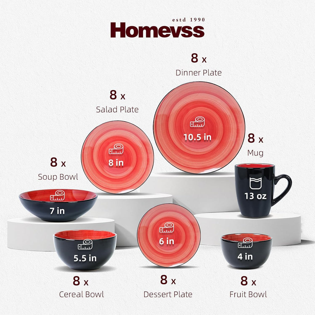 Stoneware Sonoma 56pc Dinnerware Set, Black + Speckled Spin Wash Red