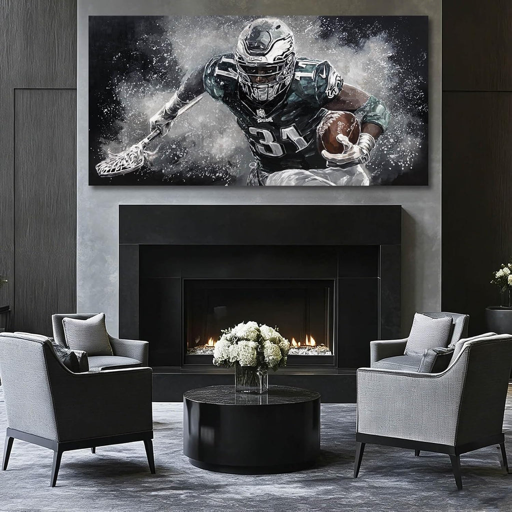 WINKAILIN Large American Football Canvas Artwork with Modern Sports Athlete Painting Poster for Bedroom Living Room Office Gym Wall Decoration 29x58 Inch