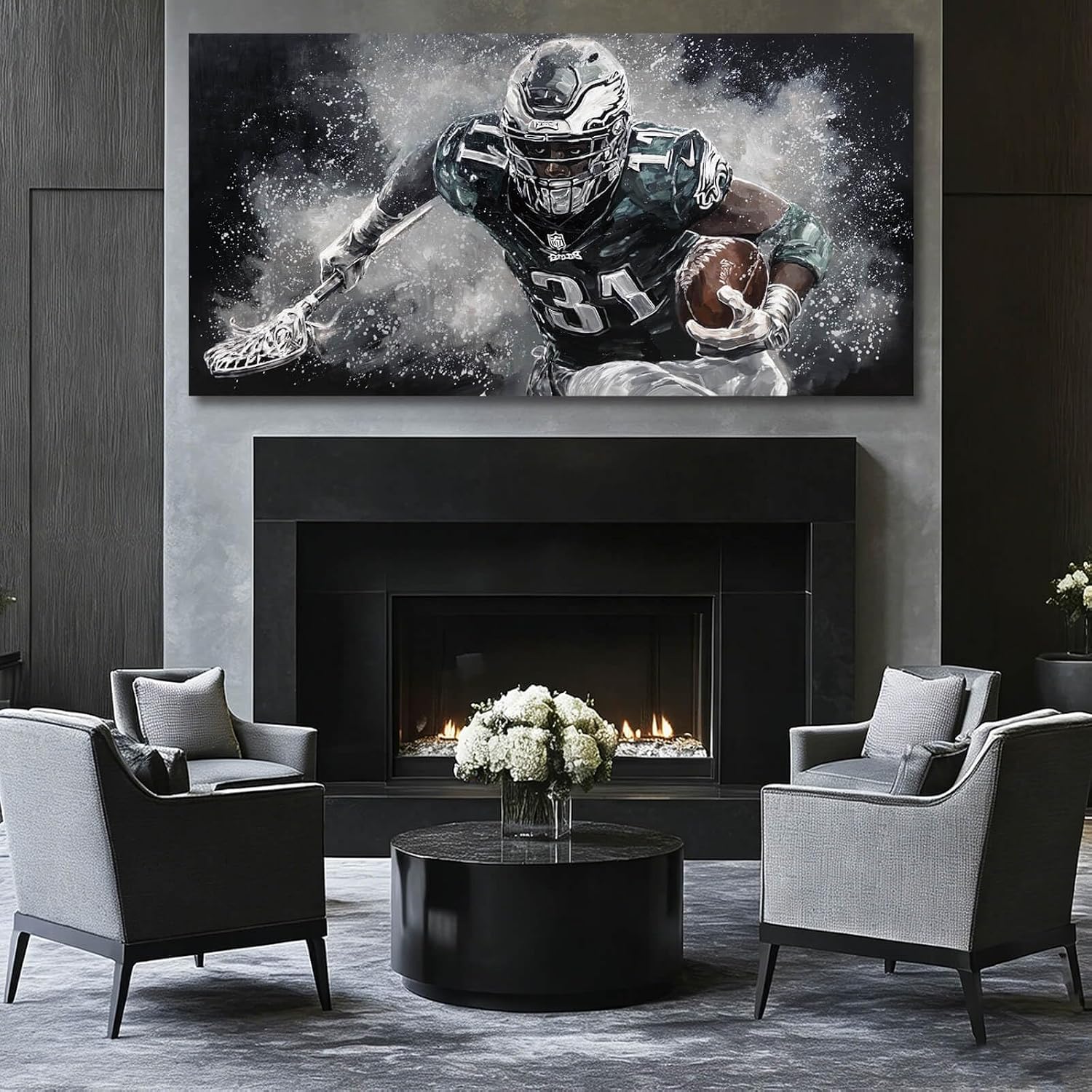 WINKAILIN Large American Football Canvas Artwork with Modern Sports Athlete Painting Poster for Bedroom Living Room Office Gym Wall Decoration 29x58 Inch