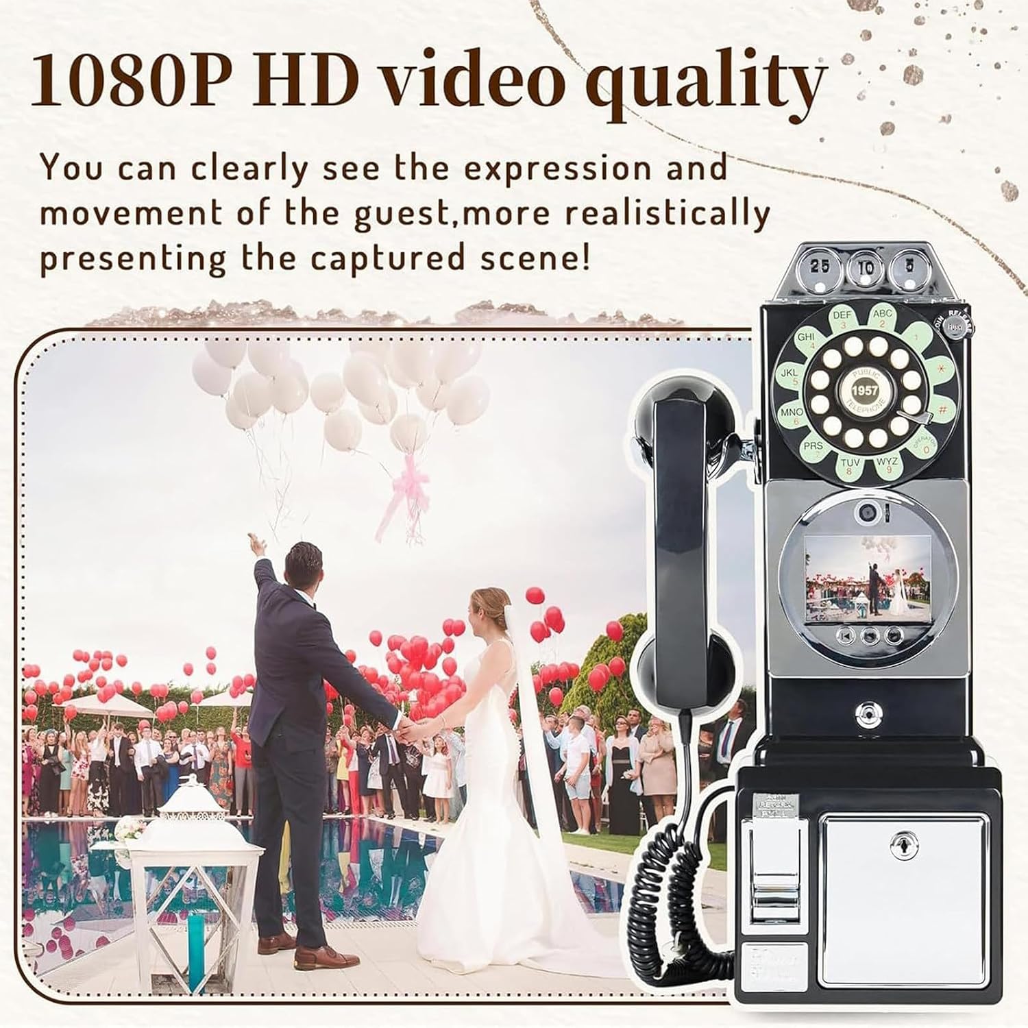 1080p Video Guestbook Wedding Phone, Video & Audio Guest Book, 64GB Large Memory, Clear Voice, Personalized Wedding Guestbook Decorations for a Variety of Memorable Party Occasions Bless,Black