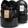 32 Piece Black Dinnerware Set for 8 | Matte Black Plates and Bowls Sets, Modern Stoneware Black Dishes Set | Scratch Resistant, Dishwasher & Microwave Safe | Matte Black Finish Ultra-Chic & Modern