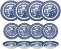 Churchill Blue Willow Dinner Plates, Salad Plates and Coupe Bowls 12 Piece Dinnerware Set, Made In England