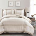 Lush Decor Farmhouse Stripe Reversible Cotton Duvet Cover King Size 3 Piece Set Neutral - Farmhouse Bedding Set King - Striped Duvet Cover
