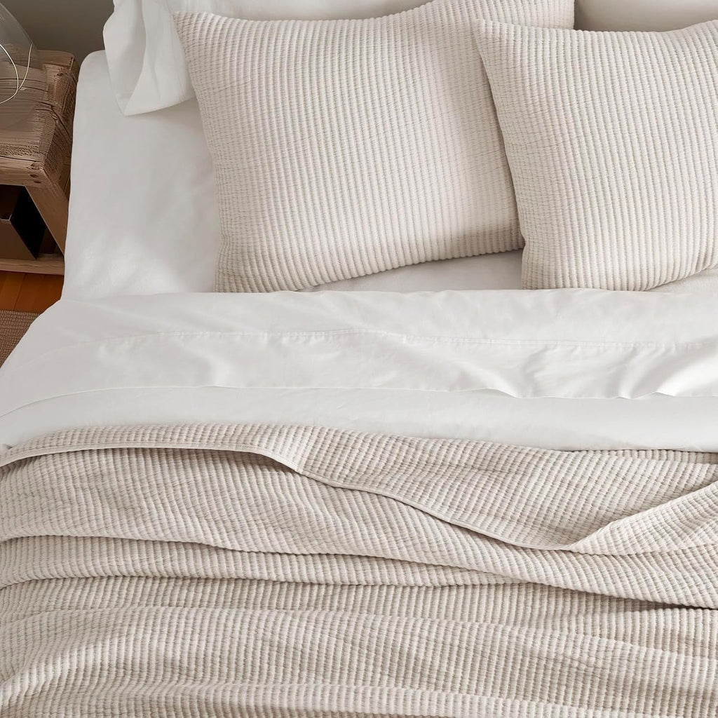 EVERGRACEHOME Cotton Coverlet Set King Size 3 Pieces, Lightweight Soft Ribbed Matelassé Bedspread Quilt Set, Cozy Oversized Quilted Bedding Set with 2 Pillow Shams for All Seasons, Birch