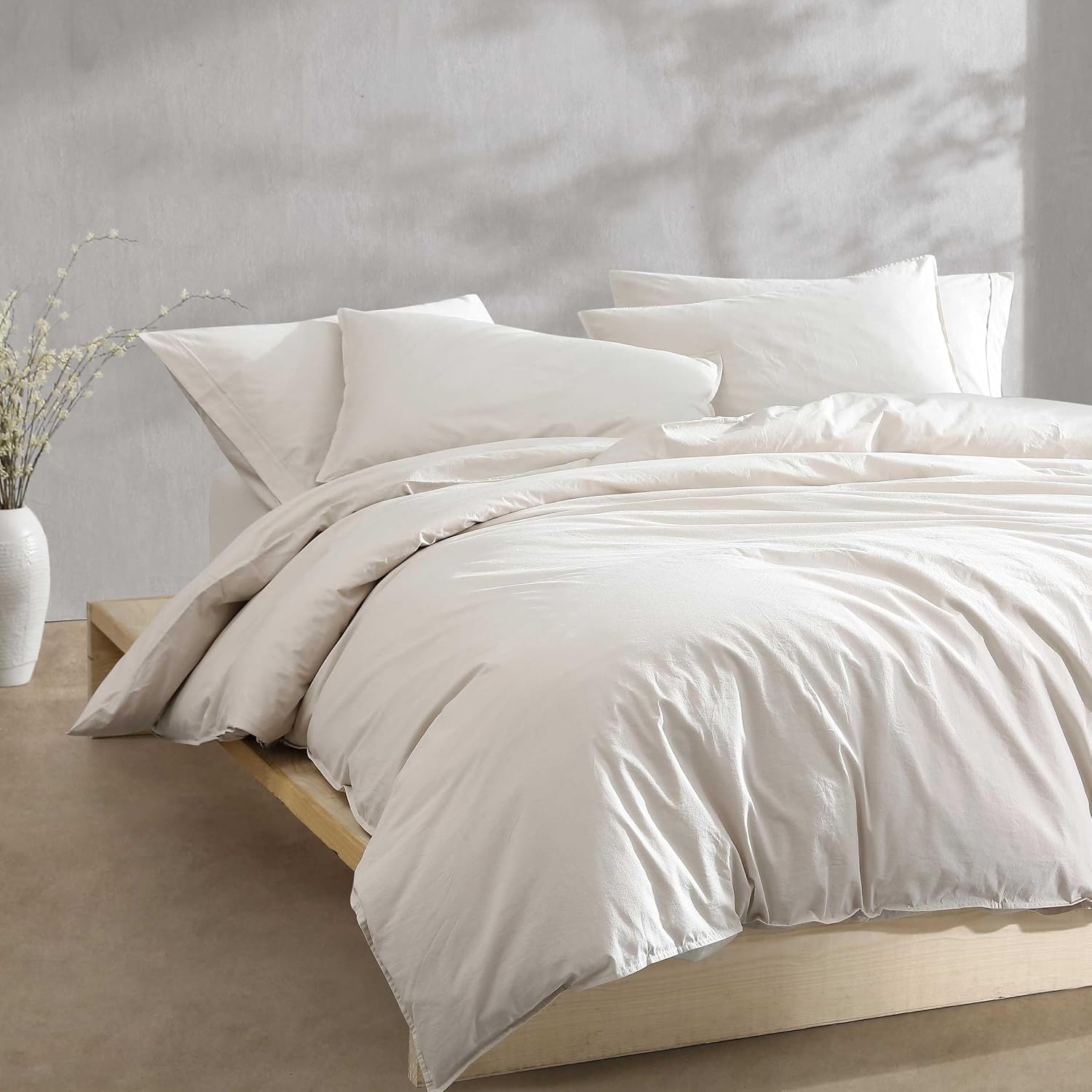 Calvin Klein - Twin/Twin XL Comforter Set, Modern Cotton Washed Percale Bedding with Matching Shams, Oeko-Tex Certified (Washed Percale Beige, Twin/Twin XL)