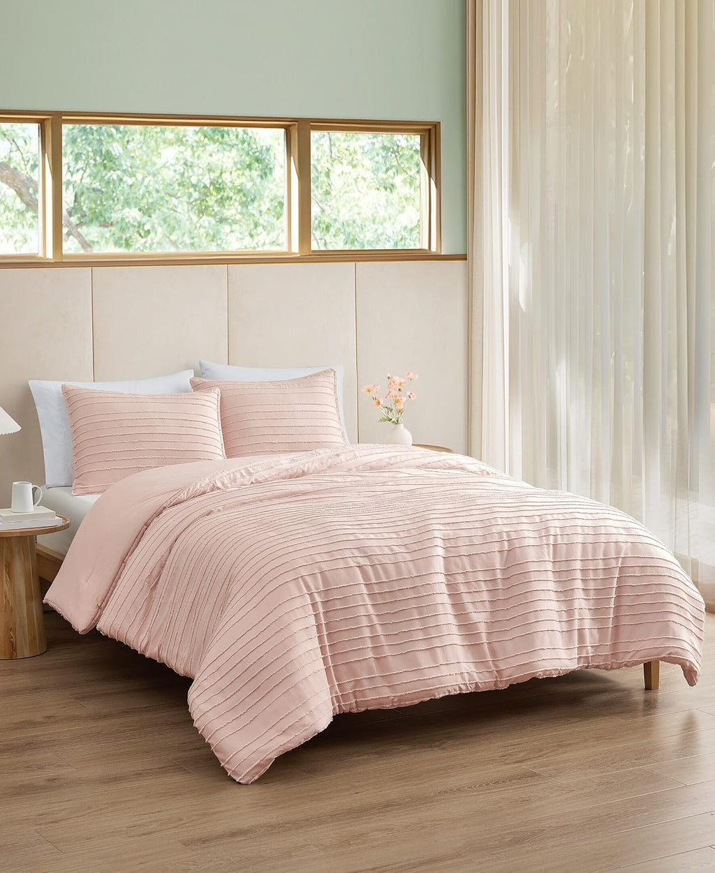 UGG Textured King Comforter Set - 3 Piece Striped Reversible Queen Bedding Set with Pillow Shams, Stylish Soft & Luxurious Light Pink Bed Set for Home & Bedroom (King)
