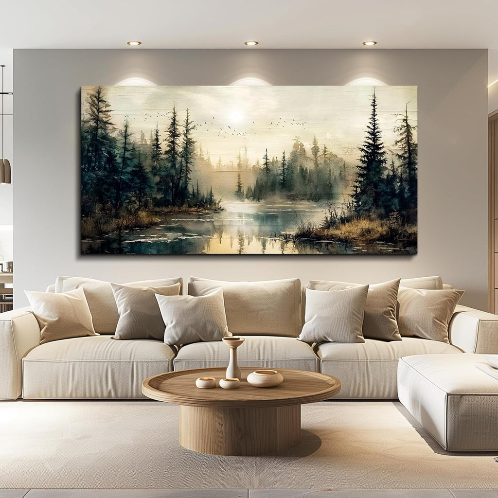 FUHAIHUA Canvas Wall Art For Living Room Large Wall Decor For Office Modern Bedroom Decorations Forest River Landscape Pictures Farmhouse Paintings Artwork Wall Mural Aesthetic Home Decor 30x60 In