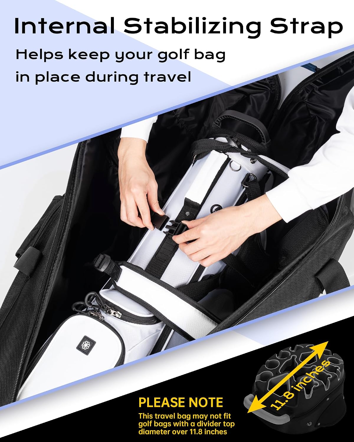Golf Travel Bag for Airlines, ABS Hard Shell Top, 1680D Oxford Cloth, 4 Side Pockets, Two 4 Inch Wheels, Lockable Zippers, Foldable Club Travel Case