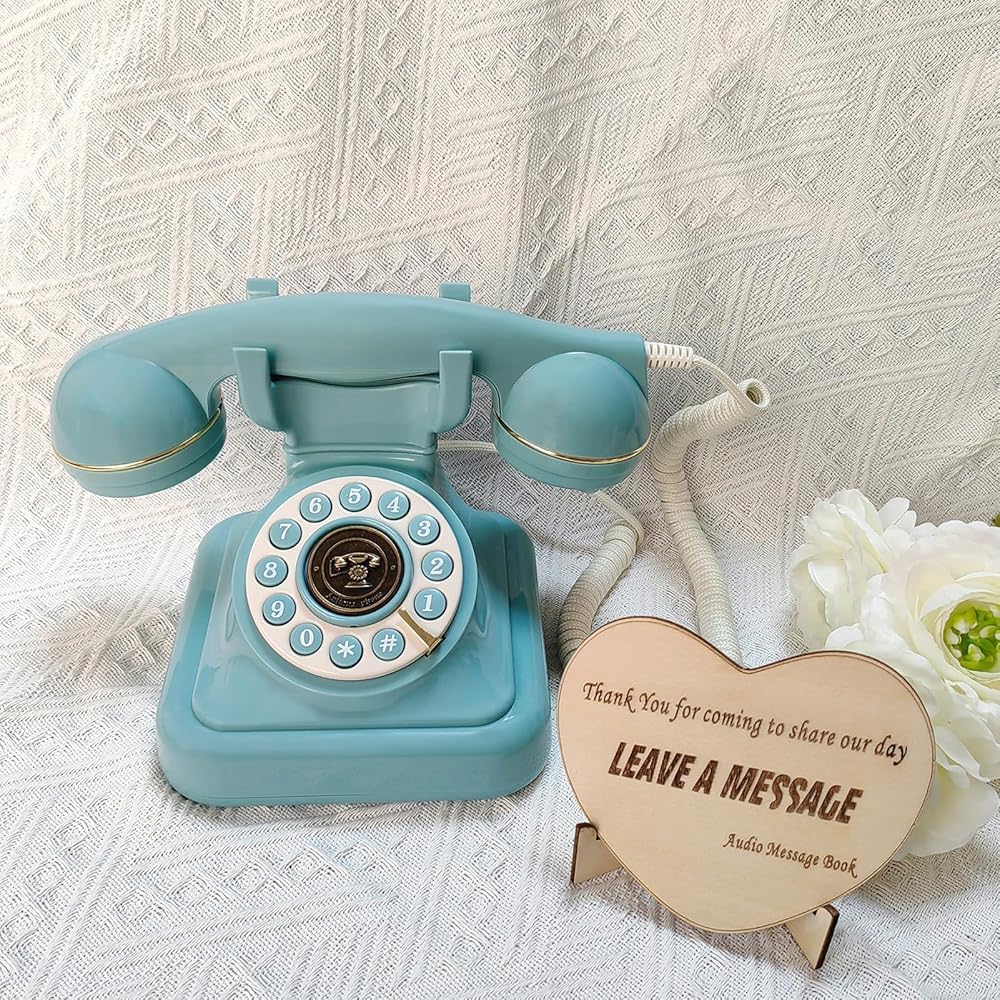 Audio GuestBook for Wedding, Vintage Audio Guest Book Record Messages, Guest Book Telephone Record Customized Voice Message for Wedding Party(Color:Blue)