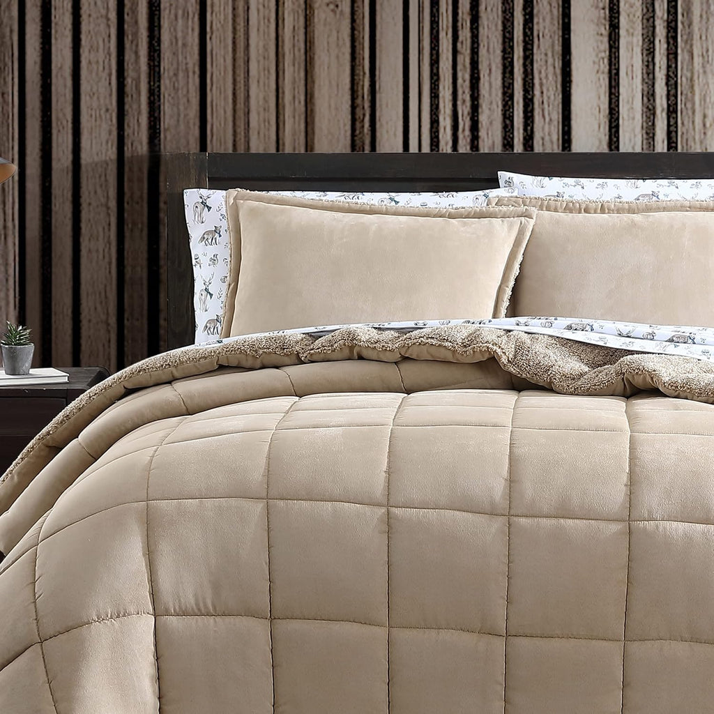 Eddie Bauer - King Comforter Set, Microsuede Bedding with Soft Sherpa Reverse, 3 Piece Bed Set with Matching Pillowcases (Sherwood Brown)