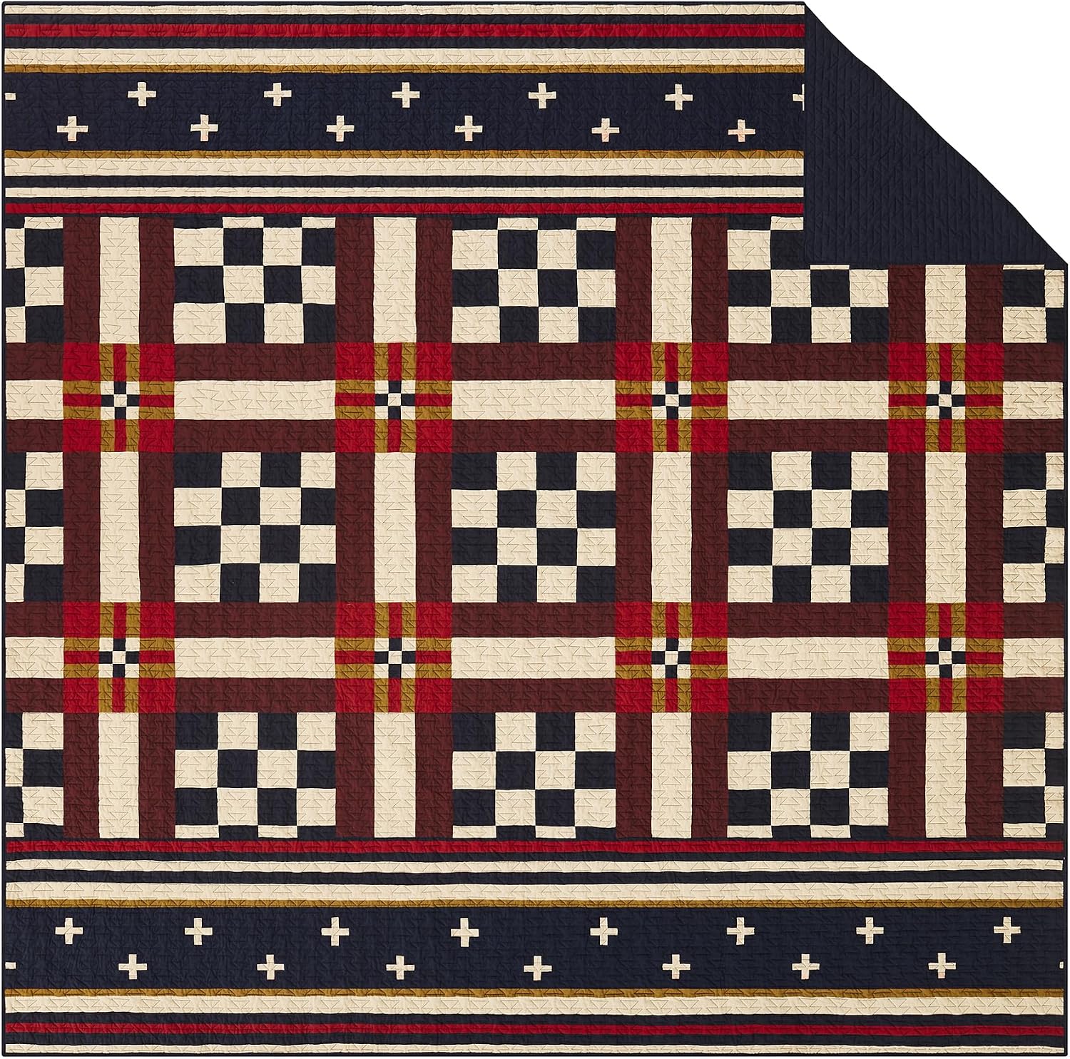 Pendleton Full/Queen Quilt Set – 100% Cotton 3 Piece Quilt Set with Shams, Soft Lightweight Bedding for Queen Size Bed, Blue & Tan Comforter Alternative, Queen Bedding Set (Scout Stripe)