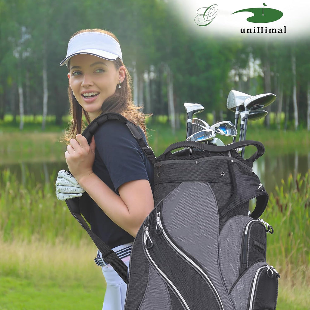 uniHimal Golf Cart Bag with 14-Way Divider Top, Ample Storage Space, Men's Golf Bag with Handles and Umbrella Holder