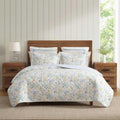 Laura Ashley - King Quilt Set, 100% Soft Cotton Bed Set for Year Round Comfort, 3 Piece Floral Bedding with Matching Pillowcases (Poppy Meadow Blue)