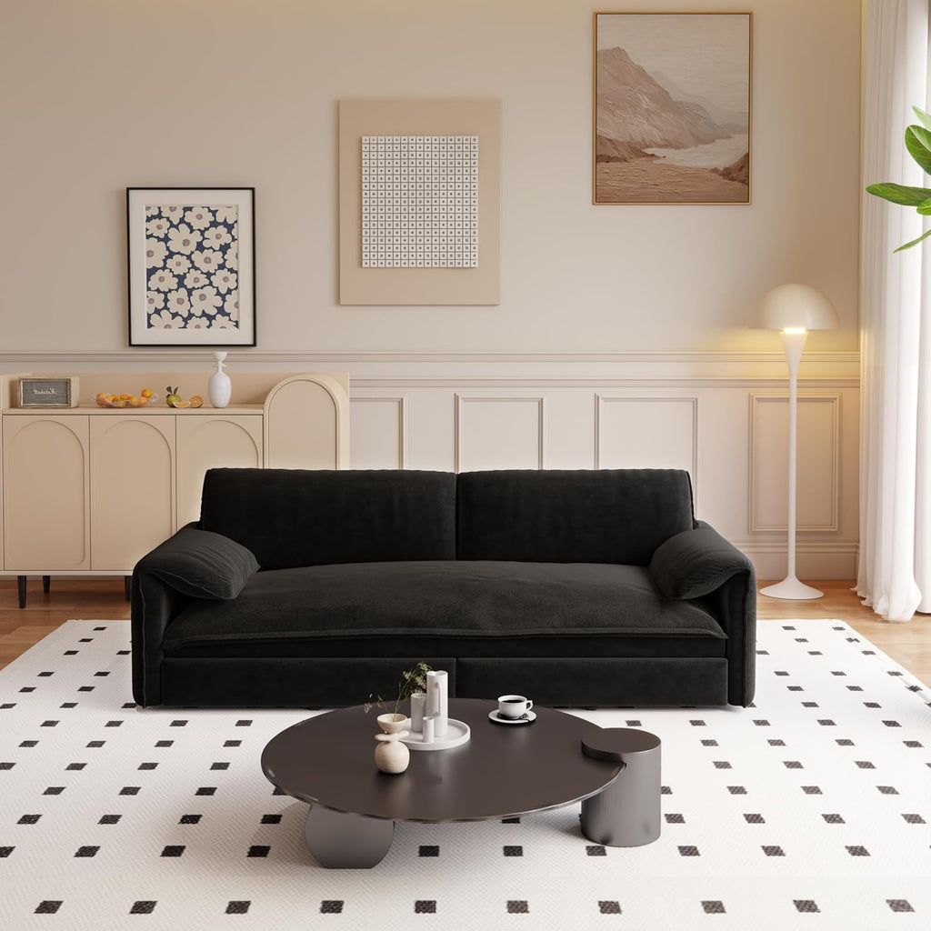 WILLIAMSPACE 66' Queen Pull Out Sofa Bed, 3-in-1 Velvet Convertible Sleeper Sofa Couch with Side Storage, Multi-Functional Loveseat Bed Pull Out Couch for Living Room, Apartment (Black)