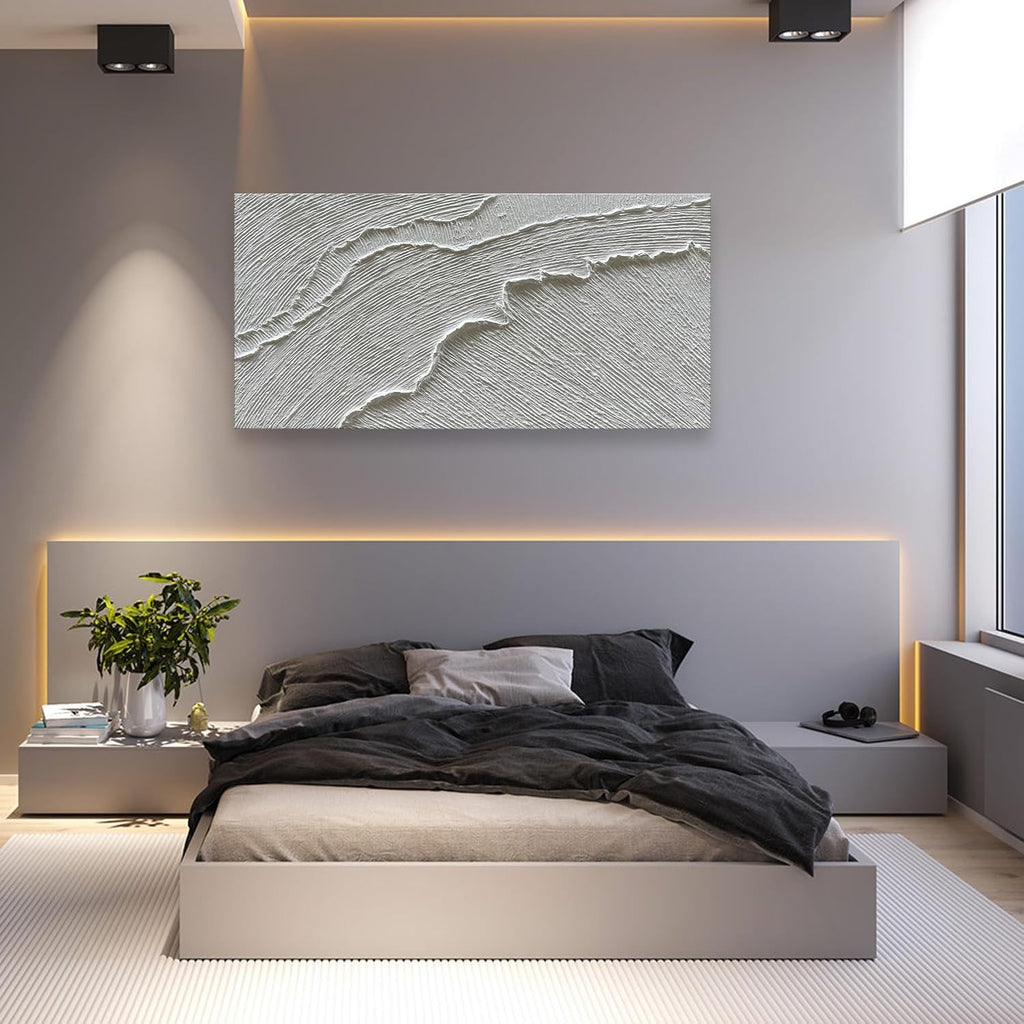 NANKAI Art 30x60 Inches Thick Texture White Abstract Oil Painting Thick Texture Beach Wave Landscape Oil Painting Family Wall Decorative Art Oil Painting