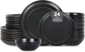 Stone Lain Elio 24-Piece Dinnerware Set Stoneware, Plates and Bowls Set, Dish Set for 8, Black