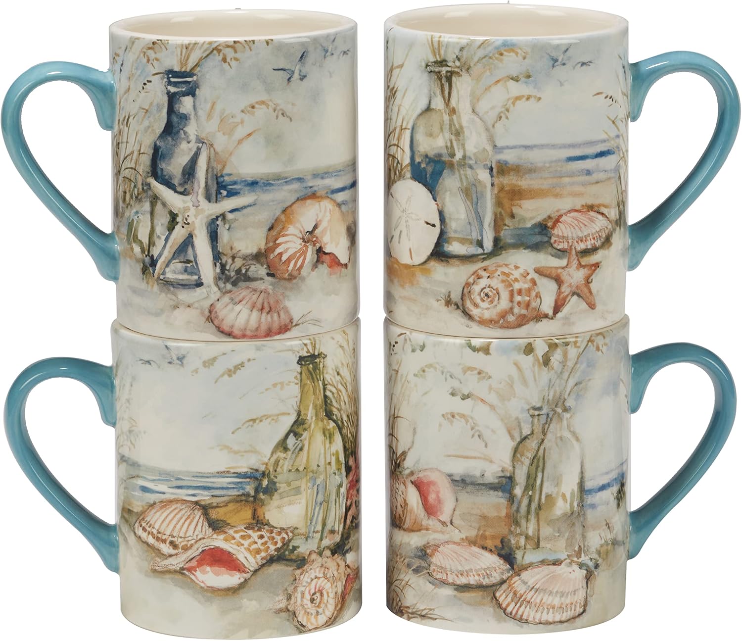 Coastal Landscape 16 Piece Ceramic Dinnerware Set – Service for 4 with Beach-Themed Dinner Plates, Salad Plates, Bowls & Mugs – Ocean-Inspired Tableware for Everyday or Coastal Entertaining