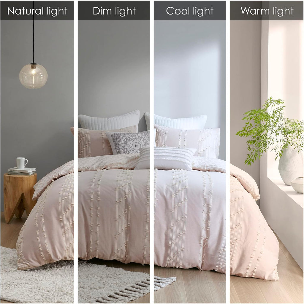 INK+IVY Kara 100% Cotton Duvet Mid Century Modern Design, All Season Comforter Cover Bedding Set, Matching Shams, Full/Queen, Jacquard Stripes Blush 3 Piece