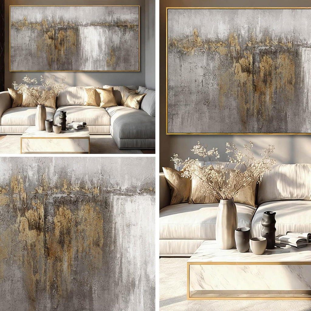 Abstract Hanging Art Grey and Gold Poster Print Neutral Decorative Pictures 36'x70' Poster for Bedroom Artwork for Office