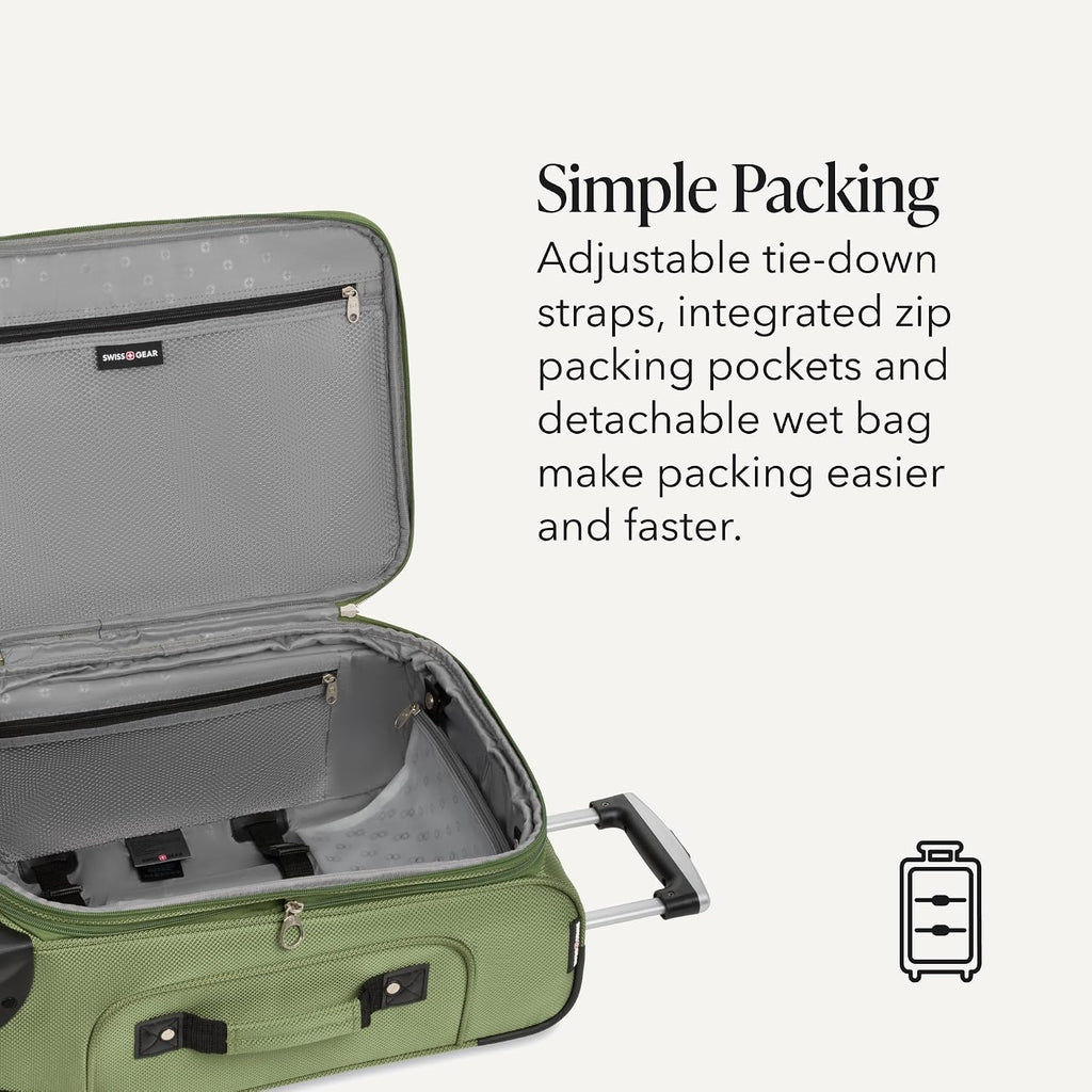 SWISSGEAR Sion Softside Expandable Spinner Luggage Durable Lightweight Travel Suitcase, Evergreen, Carry-On