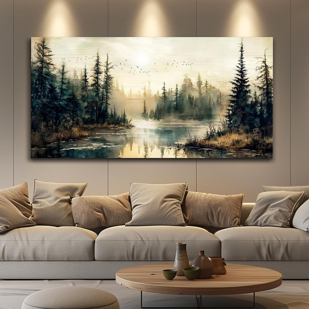 FUHAIHUA Canvas Wall Art For Living Room Large Wall Decor For Office Modern Bedroom Decorations Forest River Landscape Pictures Farmhouse Paintings Artwork Wall Mural Aesthetic Home Decor 30x60 In