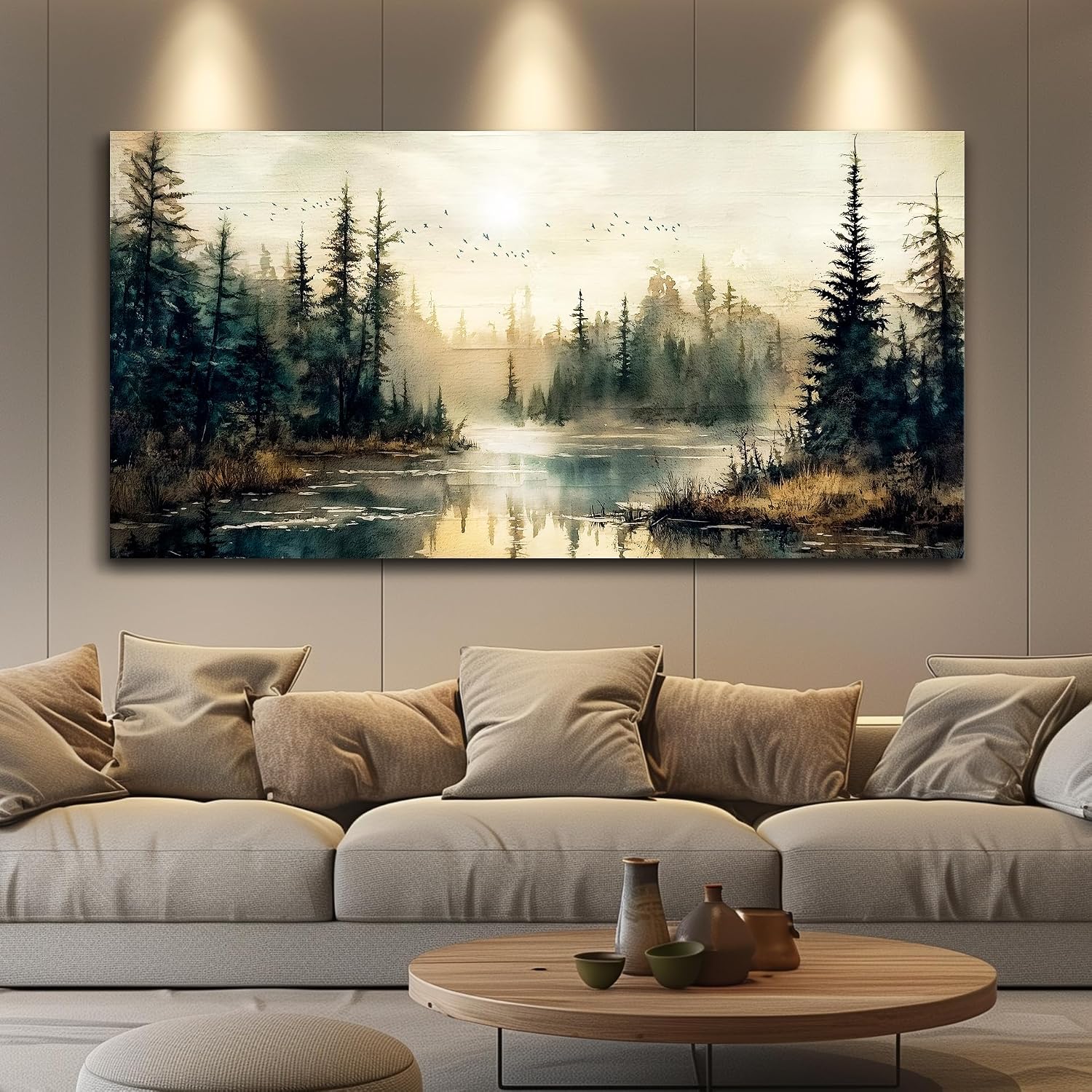 FUHAIHUA Canvas Wall Art For Living Room Large Wall Decor For Office Modern Bedroom Decorations Forest River Landscape Pictures Farmhouse Paintings Artwork Wall Mural Aesthetic Home Decor 30x60 In
