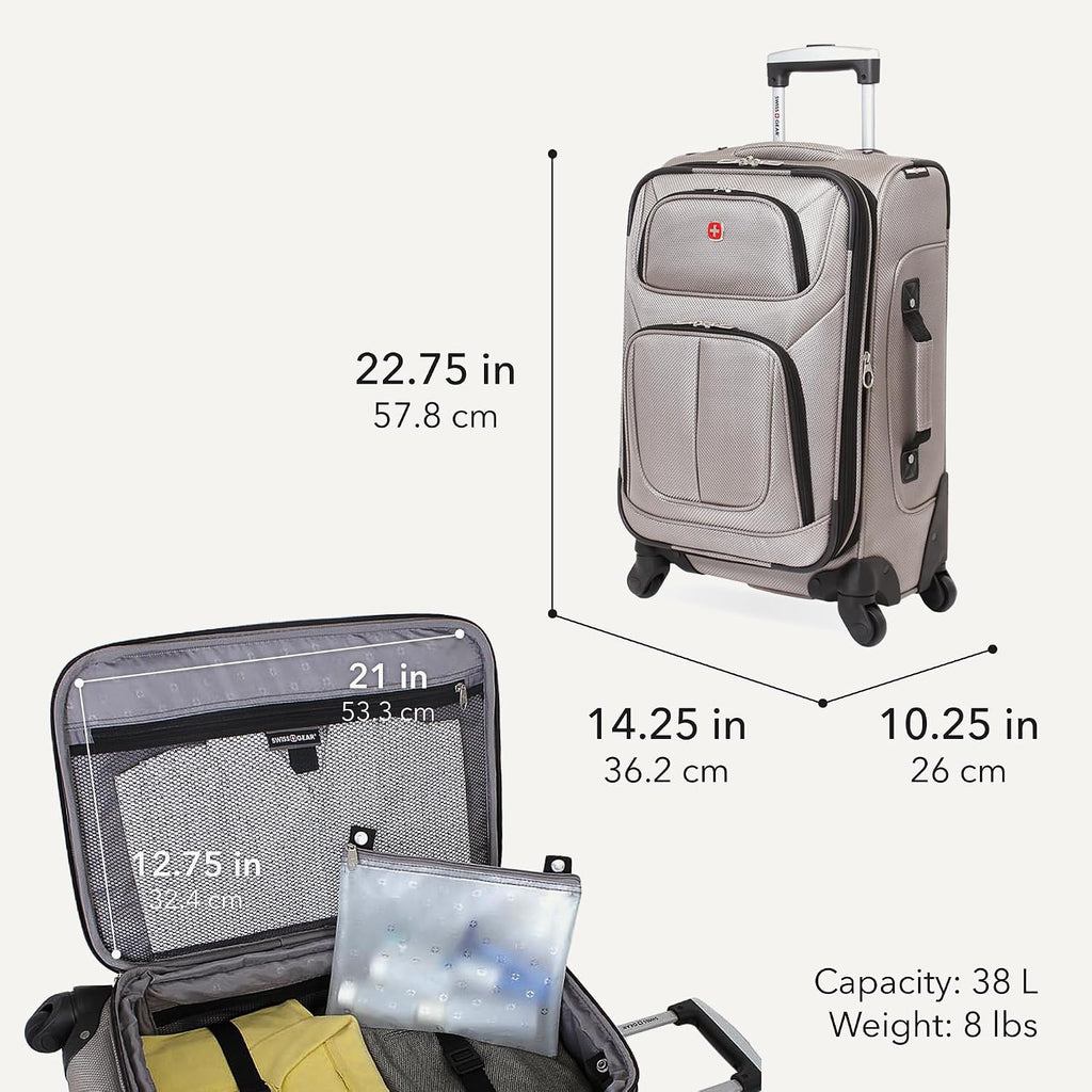 SWISSGEAR Sion Softside Expandable Spinner Luggage Durable Lightweight Travel Suitcase, Pewter, Carry-On