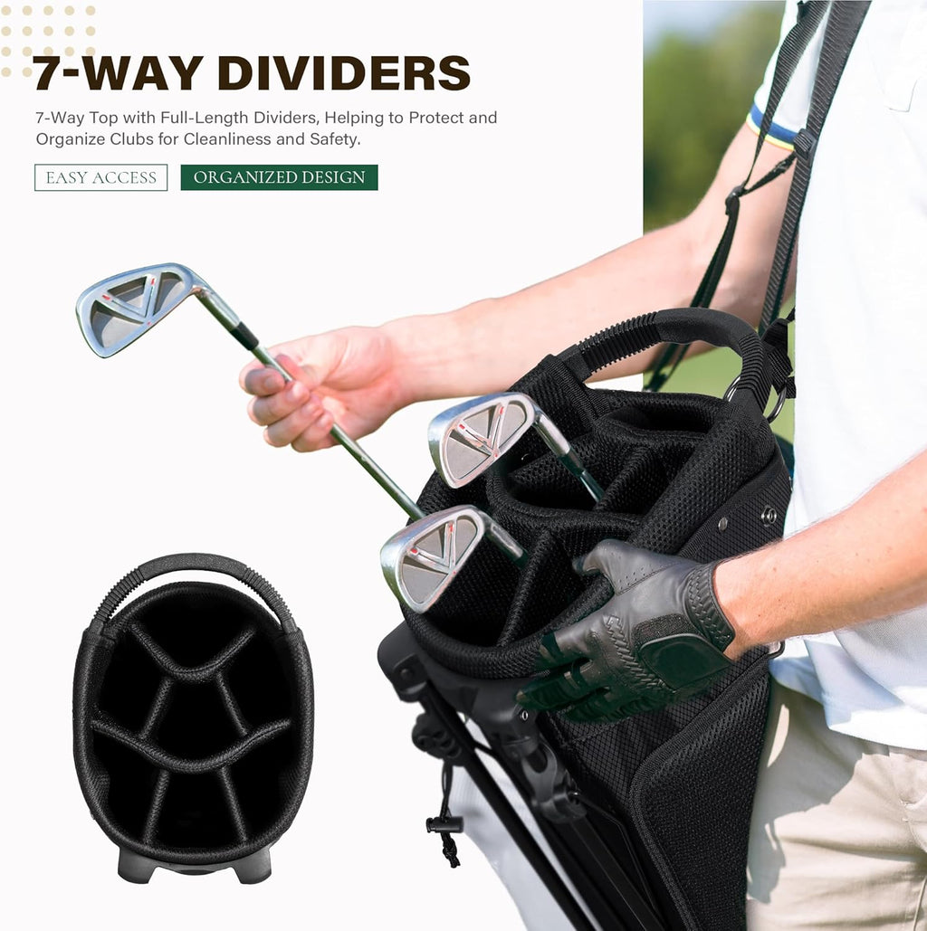 uniHimal Golf Stand Bag with 7 Way Top Dividers, Lightweight Golf Bags for Men Women with Multiple Pockets, Dual Straps