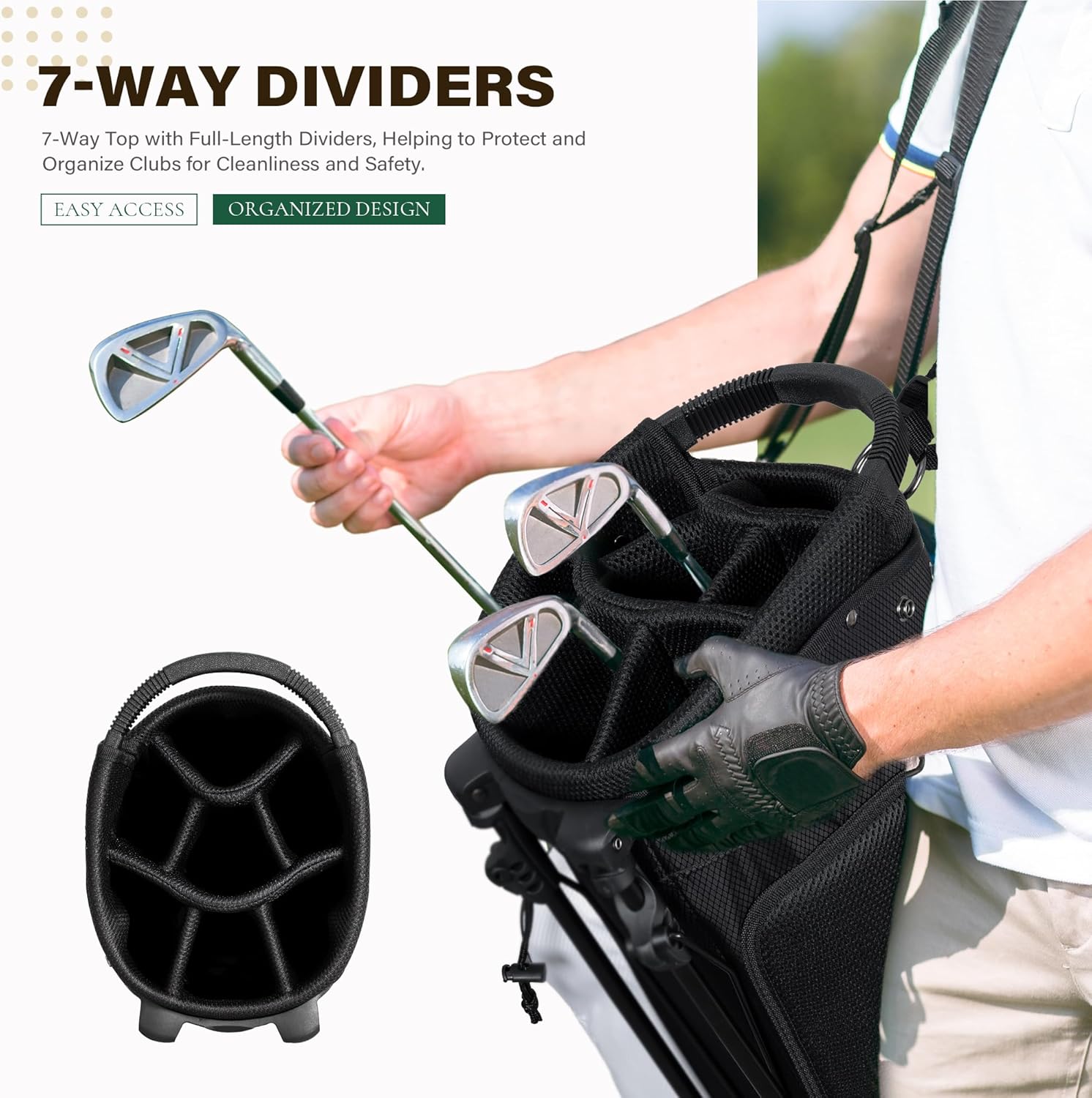 uniHimal Golf Stand Bag with 7 Way Top Dividers, Lightweight Golf Bags for Men Women with Multiple Pockets, Dual Straps