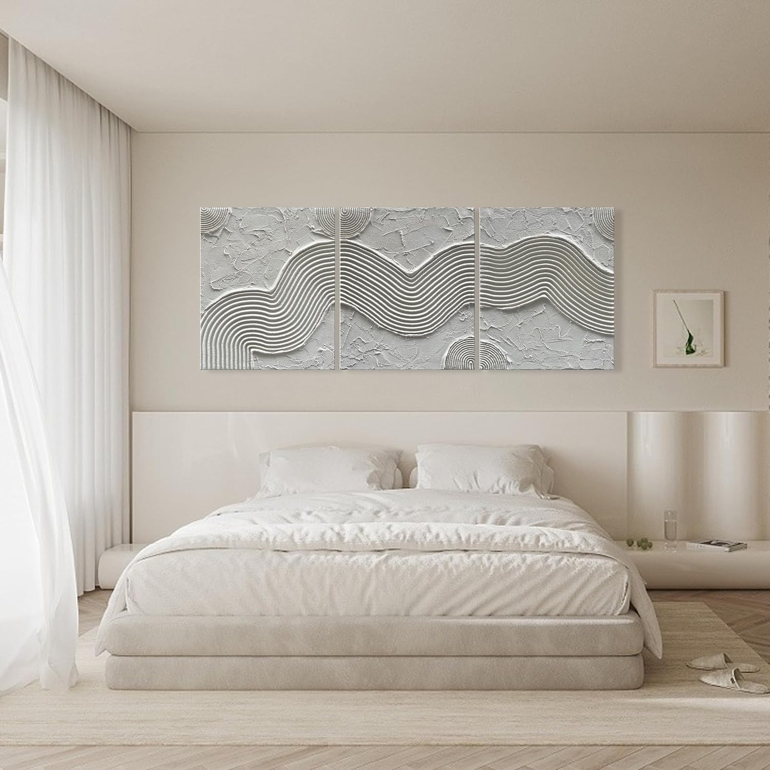 NANKAI Art Hand-Painted White Texture Abstract Art Oil Painting Minimalist Art Home Wall Decoration Painting 24x20 inches x 3