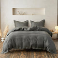 Simple&Opulence 100% Linen Duvet Cover Set with Crossed Embroidery Washed - 3 Pieces (1 Duvet Cover with 2 Pillow Shams) Soft Breathable Farmhouse - Cushing Green, Queen Size