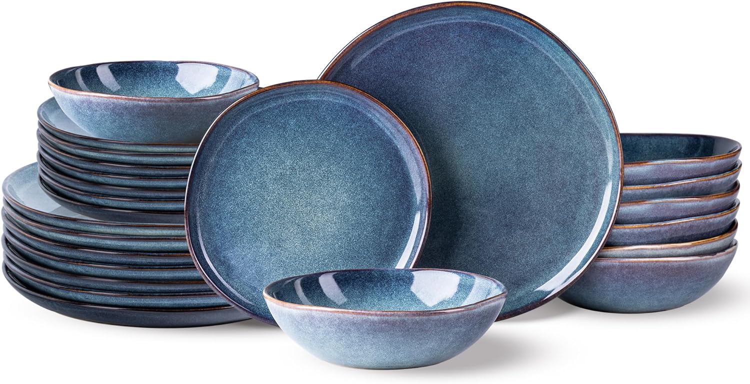 AmorArc Ceramic Dinnerware Sets,Handmade Reactive Glaze Stoneware Plates and Bowls Sets,Highly Scratch Resistant | Dishwasher & Microwave Safe Dishes Set,Service for 8 (24pc)
