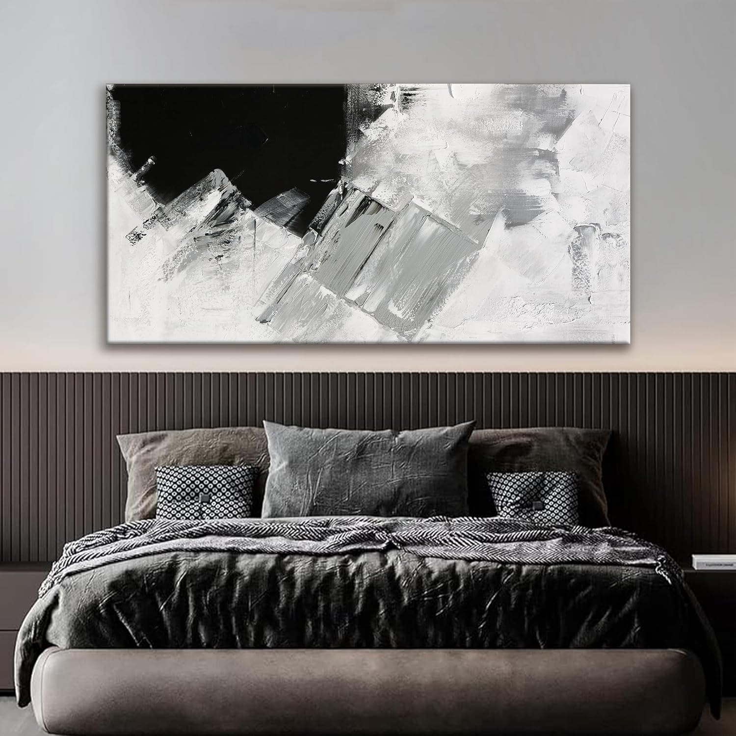 TAIJXAGSG Abstract Wall Art For Living Room Black Grey Canvas Art Wall Decor Large White Wall Art Print Office Decor Abstract Painting Print For Home Bedroom Hotel Artwork 29x58 Inch
